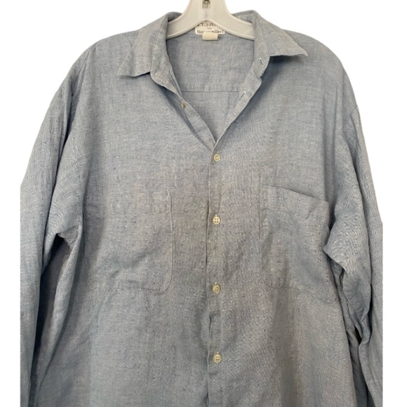 L’EQUIPE Italy Linen Cotton Blue Wash Men’s Shirt Long Sleeve Size XL - Picture 3 of 5